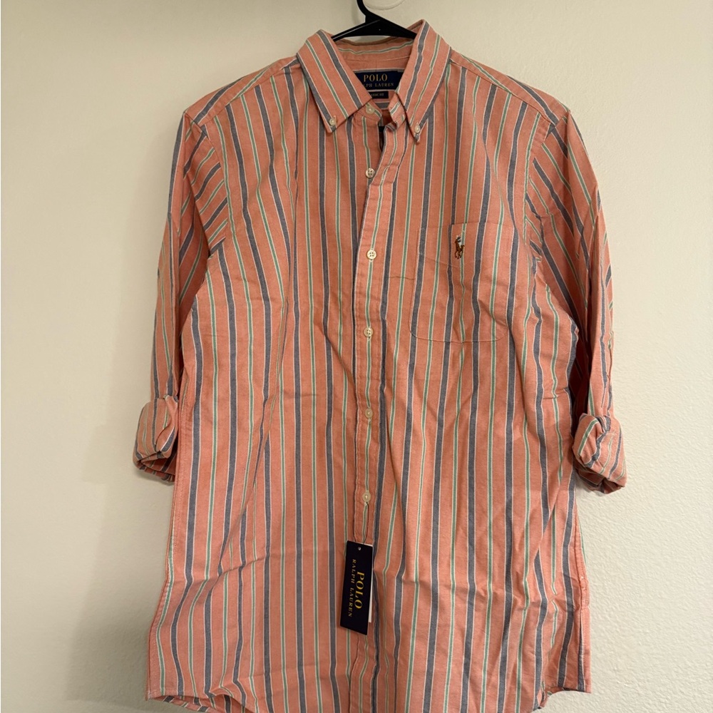 Polo by Ralph Lauren Men's Casual Fit Striped Oxford Shirt Orange